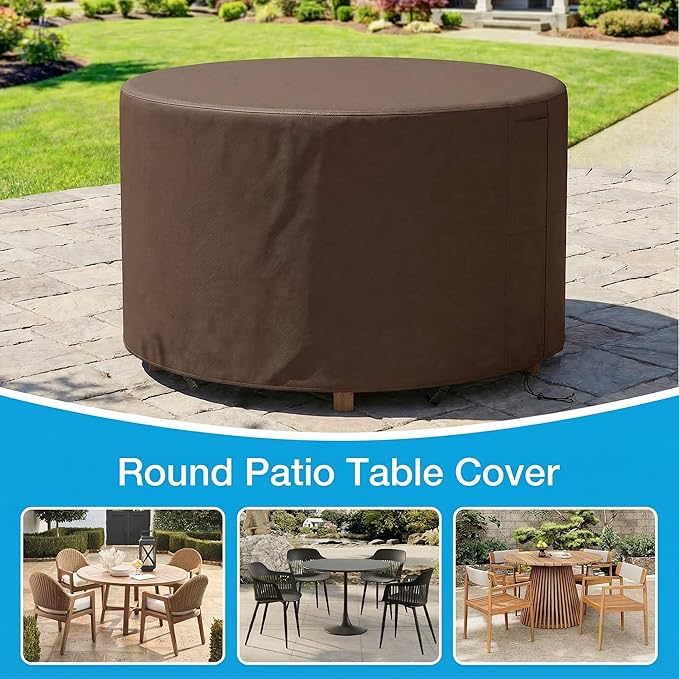 UPGRADE Outdoor Furniture Covers, Custom Size 32"(D) x 38"(H) Round Patio Table and Chair Waterproof Covers, Heavy Duty 420D,Coffee