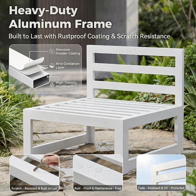 NICESOUL 12 Pcs Large Modern Aluminum Patio Furniture Set, L Shaped All Weather Modular Sectional Sofa with Coffee Table, 500 lbs Heavy Duty Comfortable Outdoor Couch for Poolside Backyard, Burgundy