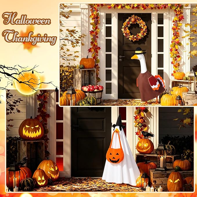 FuWeave 8 Set Holiday Porch Goose Outfits 23'' Goose Clothes Summer Fall Halloween Christmas Winter Thanksgiving Valentine St. Patrick Easter 4th of July Lawn Porch Geese Costume for Patio Yard Decor