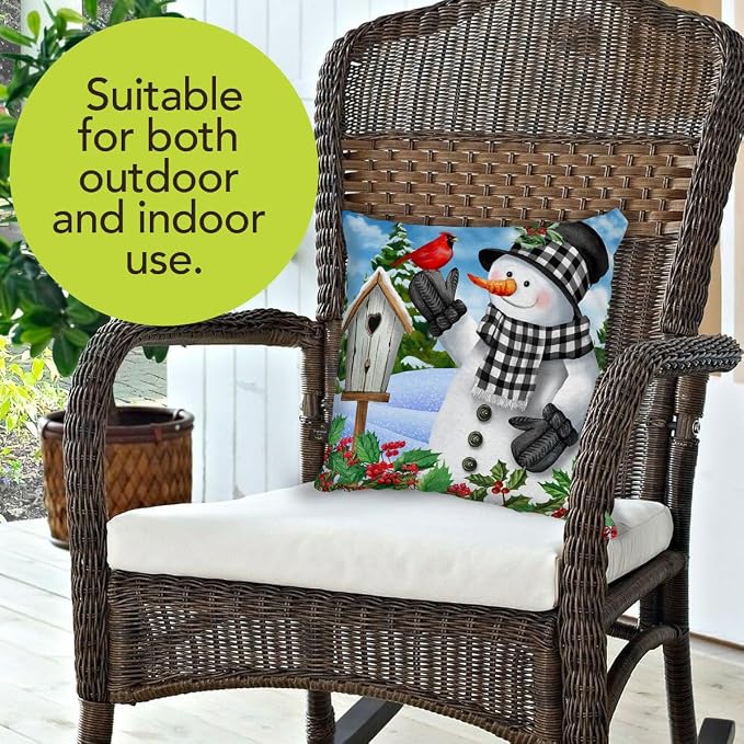 Briarwood Lane Winter Indoor/Outdoor Pillow 17x17 Checkered Snowman for Winter Pillow