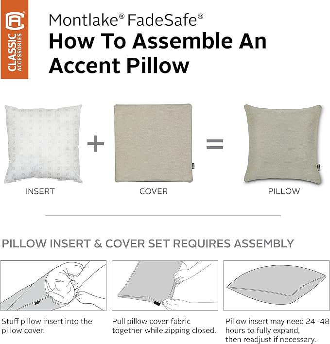 Classic Accessories Montlake FadeSafe Indoor/Outdoor Accent Pillows, 20 x 20 x 8 Inch, 2 Pack, Heather Grey