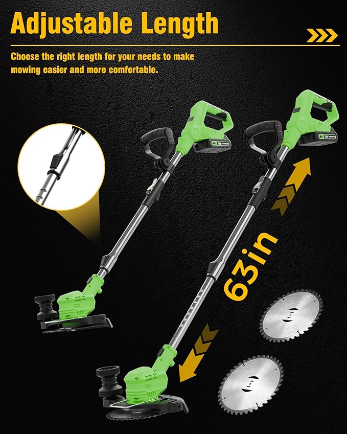 Cordless Weed Wacker Battery Powered, 21V Electric Weed Eater & String Trimmer - 3-in-1 Foldable Grass Cutter Edger with 2.0Ah Battery and Charger for Lawn Garden Yard Maintenance