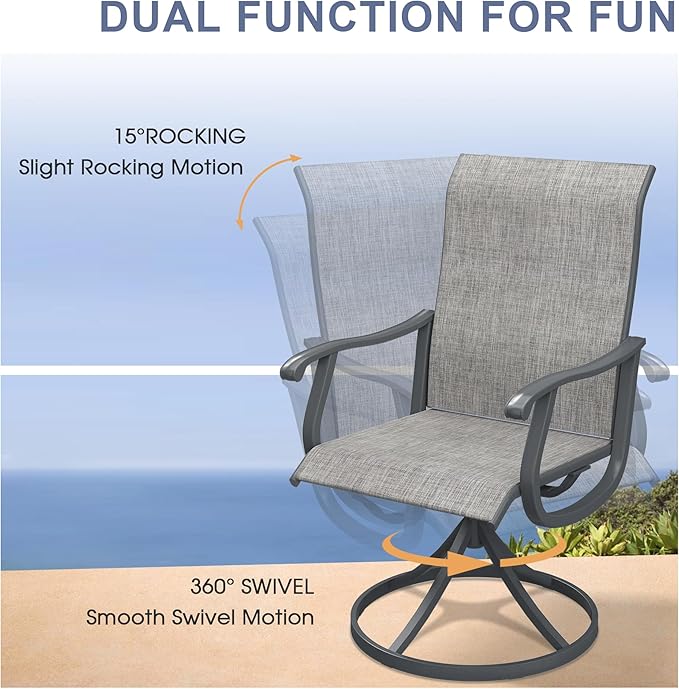 VICLLAX 7 Pieces Patio Dining Set, Patio Furniture Set of 6 Patio Swivel Dining Chairs and 50" Patio Spliced Round Tabletop, Grey Chairs & Dark Grey Tabletop