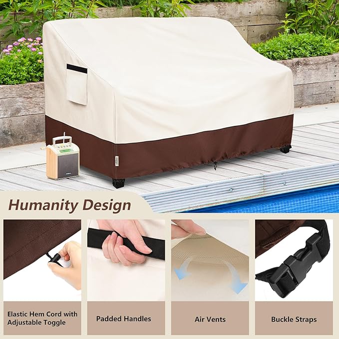 3-Seater Heavy Duty Patio Bench Loveseat Cover,100% Waterproof Outdoor Sofa Cover 85" W x 38" D x 35" H,Patio Furniture Couch Covers(Beige)