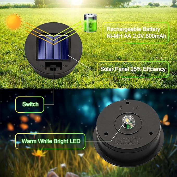 ZNYCYE Solar Light Replacement Top Parts 6 Pack(Top Size 3.31 inch,Bottom Size 2.83 inch)，7 Lumens Lantern Lids Waterproof Replacement Solar Light Tops, Lantern Replacement Parts for Outdoor Garden