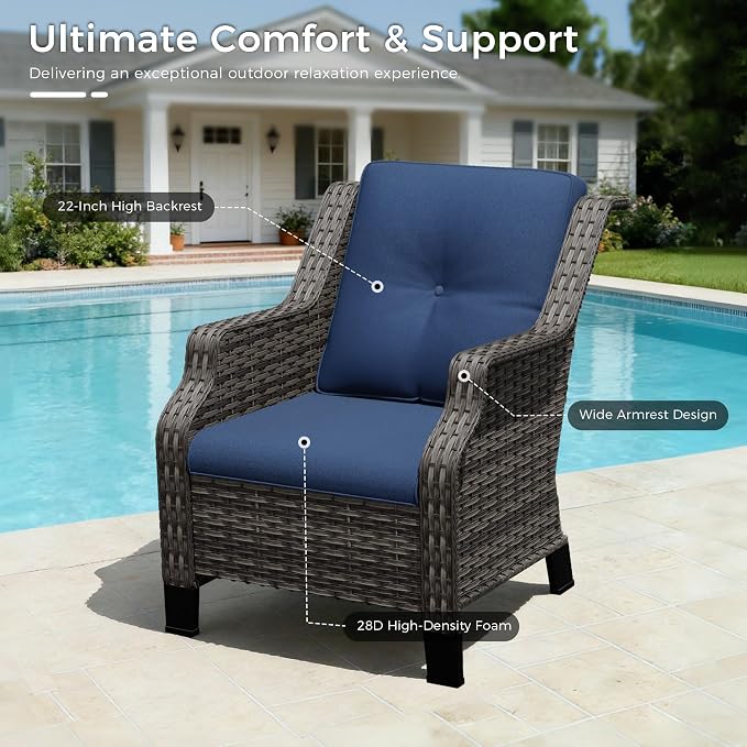 Outdoor Patio Furniture Set, 4 Piece Wicker Patio Furniture with Thick Cushions, Curved Armrest, Deep Seating, Rattan Outdoor Chairs for Porch, Deck, Balcony