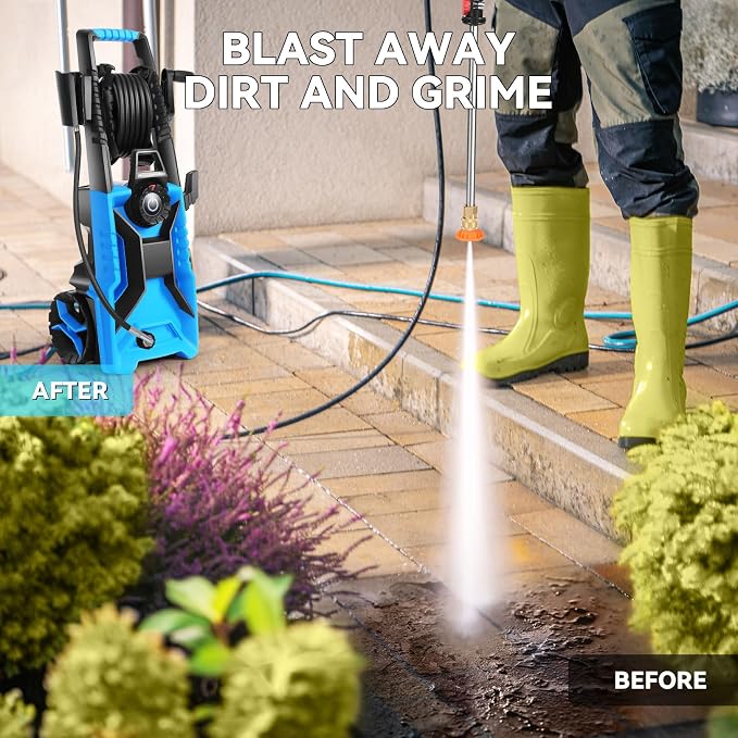 Electric Pressure Washer,5000 PSI 3.6GPM Adjustable Pressure,Power Washer Electric Powered with Foam Cannon,4 Nozzle,33FT Hose and Soap Bottle for Home/Cars/Fences (Blue)