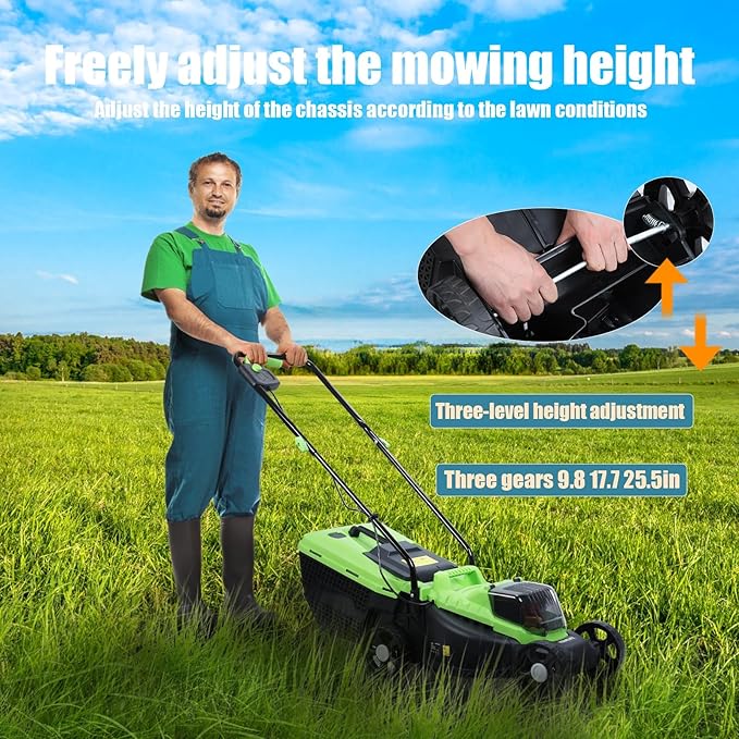 Electric Lawn Mower 1600W Self-Propelled Lawn Mower Cordless Brushless with 30L Grass Tank Brushless Motor Three Adjustable Height 25 45 65mm 3600Rpm US Plug