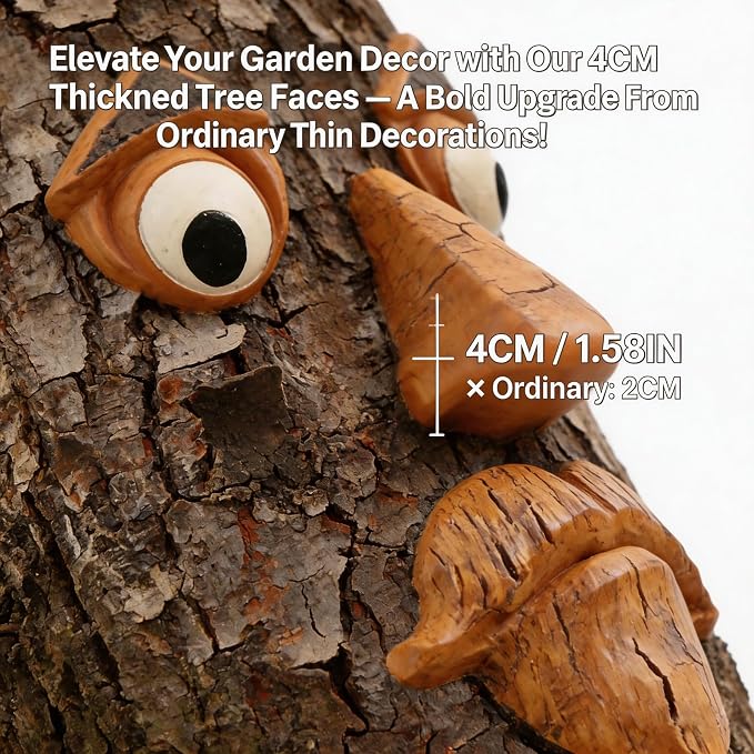Tree Faces Decor Outdoor, Large Whimsical Old Man Tree Hugger Statues, Resin Tree Art for Garden Yard Patio, Funny Tree Peeker Sculptures for Halloween Easter (D)