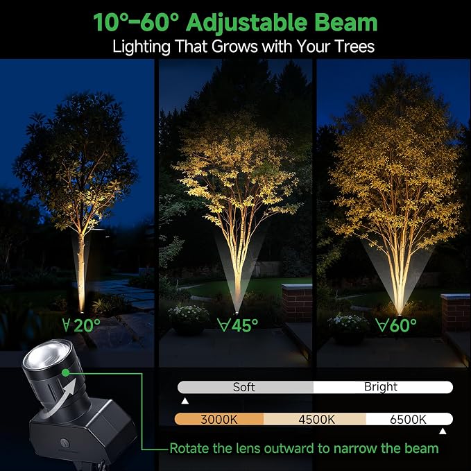 All Night Solar Spot Lights 2500mAh, Adjustable Angle Landscape Lights Waterproof, Separate Panel LED Uplight Dusk to Dawn, 5 Lighting Modes for Plant Flag Sign Bush 6 Pack