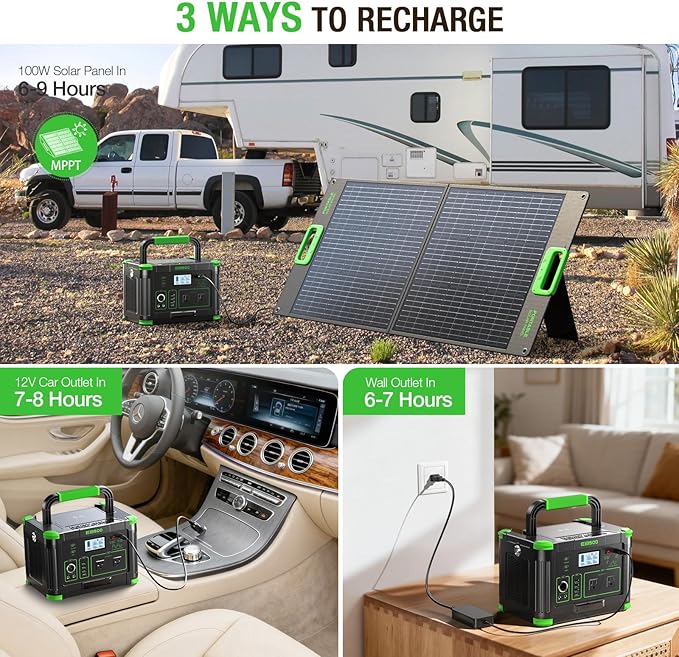 500W Portable Power Station with 100W Foldable Solar Panel, 519.48Wh Outdoor Solar Generator Backup Battery Pack with 2 AC Outlets, for RV, Van, Camping, Climbing, Road Trip & Home Emergency Use