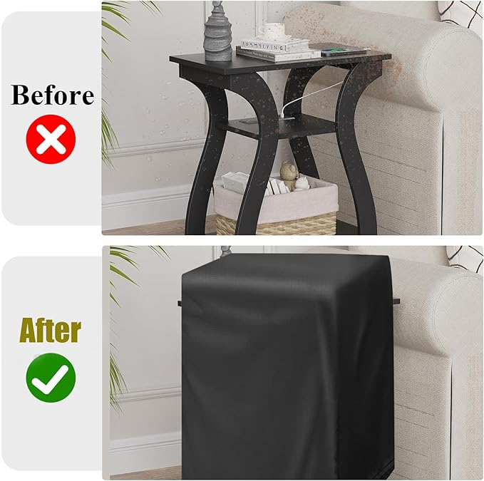 End Tables Cover, Waterproof Sun Dust Protection with Drawstring, Fits Square Small End Bedside Table, Deck Balcony Furniture Protector, Black-23.6"D x 11.8"W x 23.6"H
