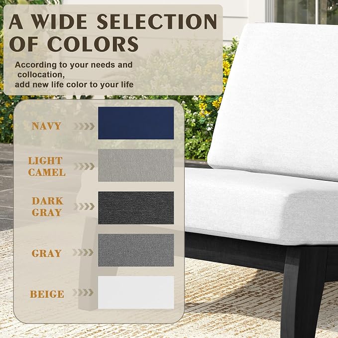 Black Wood Patio Furniture Sets, 3 Pieces All Weather Patio Loveseat Sofa Outdoor Sectional Futniture Backyard Conversation Set with Solid Wooden Coffee Table - Beige