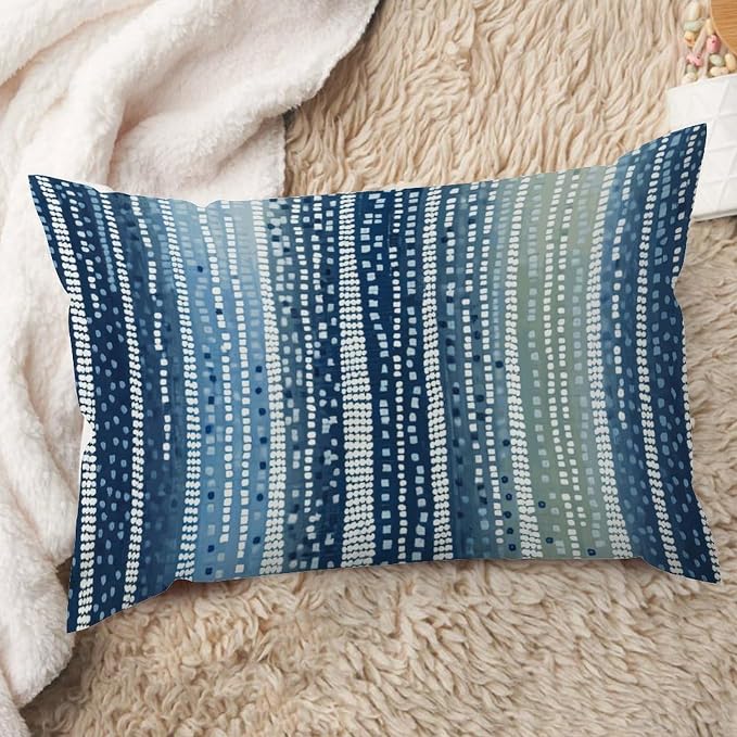 Lumbar Throw Pillow Cover Antelope Aqua Animal Cushion Cases Rustic White Blue Animal Strip Pillow Cover Accent Decorative Cushion Covers Home Decor for for Couch Sofa Home Decor 12x20in