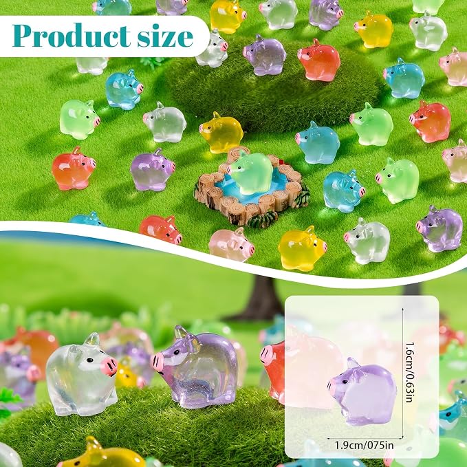 70 Pcs Mini Resin Pig Figurine Bulk Mini Pig Figurine Cake Decorations Cute Miniature Resin Sculpture Ornament Micro Landscape Office Garden Desk Party Tabletop Decor