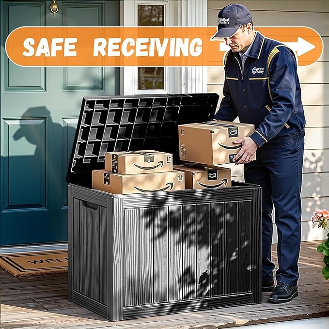 50 GallonOutdoor Storage Box,Resin Deck Boxes Waterproof, IndoorOutdoor Bin for Package Delivery, Patio Cushions, Gardening Tools, Lockable, UV Resistant