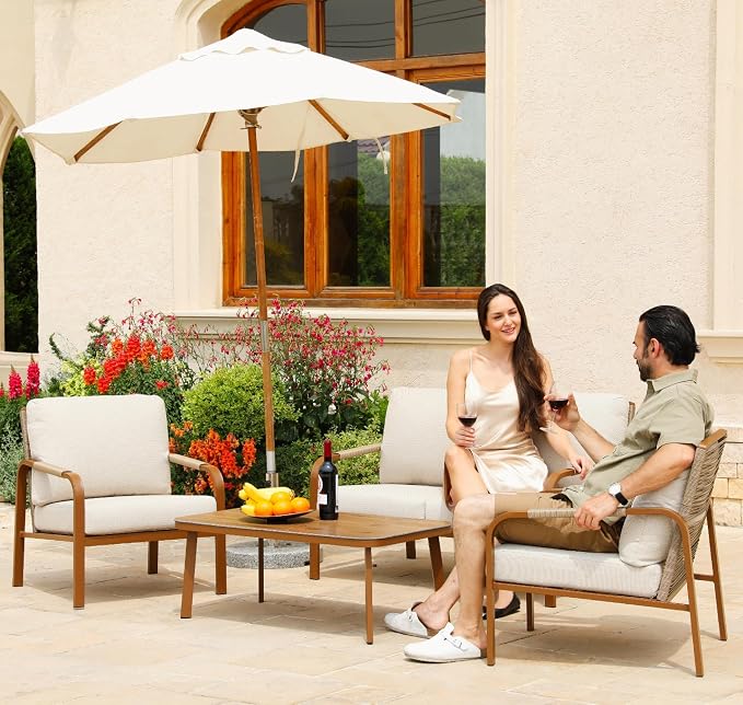 Aluminum Patio Furniture Set Outdoor Sectional Sofa with Cushions and Coffee Table, All-Weather Metal Frame, Ideal for Backyard, Garden, Balcony Beige
