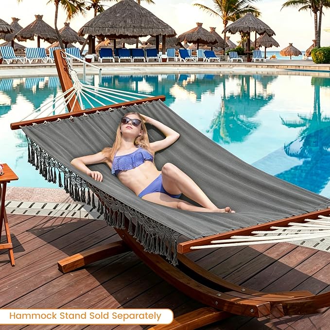 Lazy Daze Hammocks Cotton Fabric Double Hammock with 55" Spreader Bar, Portable Camping Hammock with Carrying Bag & Tree Straps for Patio, Backyard, Balcony, 450lbs Capacity, Dark Gray