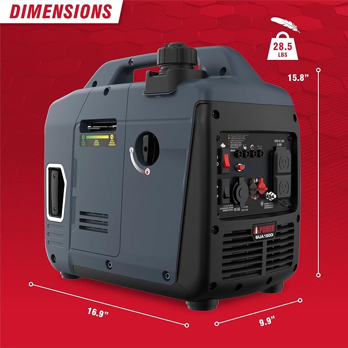 A-iPower 1500 Watt Quiet Portable Inverter Generator Gas Powered, Small Ultra Lightweight Quiet Generator for Camping, Tailgating, Home Backup, Emergency, EPA & CARB Compliant, CO Sensor (SUA1500i)