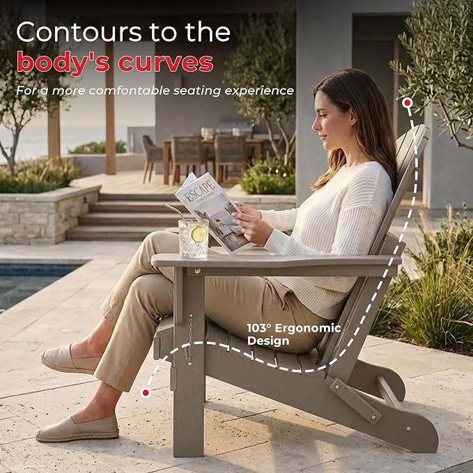 Costaelm Patio Conversation Set, 5 piece Balcony Furniture, Small Patio Firepit Furniture Outdoor Adirondack Square Coffee Table and Chair for Backyard Lawn Porch Pool Garden, Weathered Wood