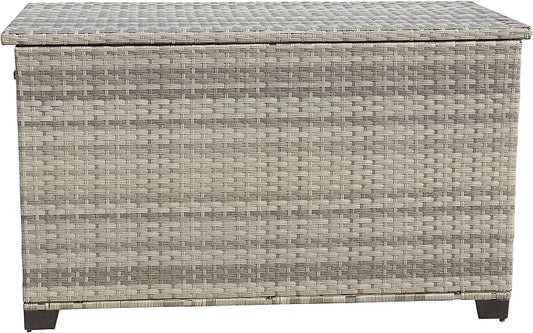 Storage Box, Wicker Patio Deck Boxes with Lid, Outdoor Cushion Storage for Pillows, Towel Grey Wicker,Deck Box and Patio Furniture Set for Garden, Pool, and Patio