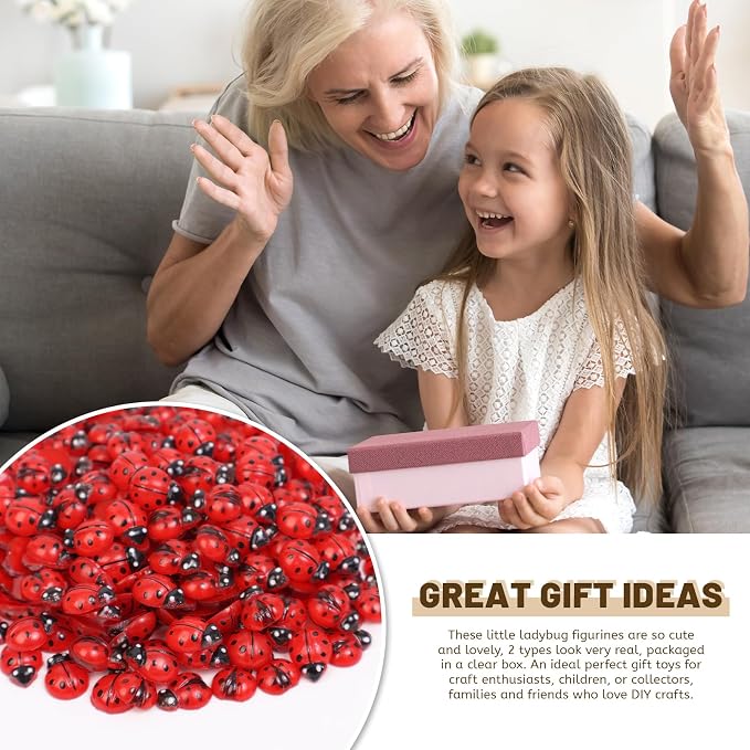 200pcs Mini Resin Ladybug Decor Tiny Ladybug for Crafts Dollhouse Miniatures Mini Resin Things Animals for Fairy Garden Micro Landscaping Home Decoration, 2 Types(0.32*0.4inch & 0.3*0.36inch)
