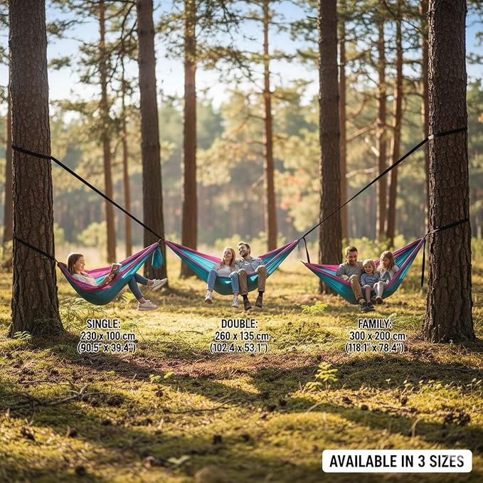 Portable Hammock, Camping Hammock for Outdoor Adventure, Double Hammock with Storage Bag, Lightweight Hammock for Patio Backyard Hiking Travel Beach