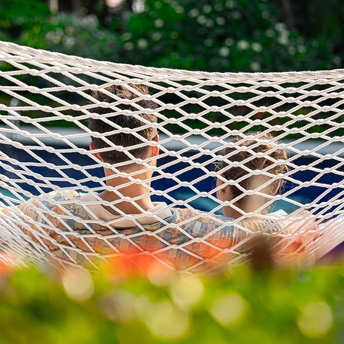 Lazy Daze Hammocks Outside Rope Hammock with 13 FT Curved Steel Heavy Duty Stand for Outdoor, Backyard, Patio, 450 Lbs Capacity, Natural