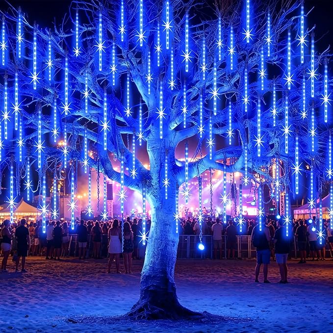 Christmas Lights Outdoor 16" 20 Tube 960 LEDs, Blue | Meteor Shower Rain String Lighting LED Icicle Tree String Decor for Halloween Yard Party Patio Xmas Decoration