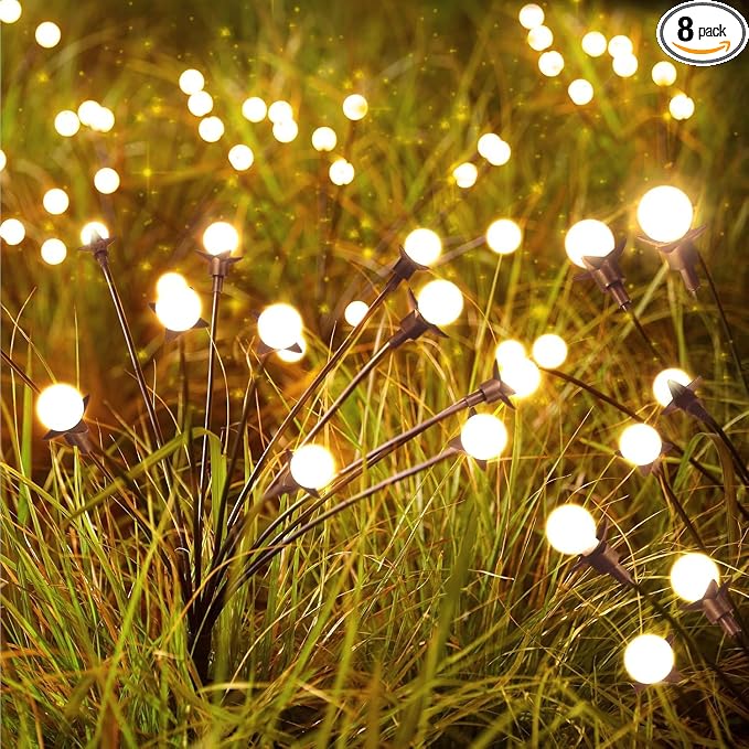 Brightown 8 Pack Solar Garden Lights, 96 LED Firefly Lights, 2 Lighting Modes, Wind Sway IP65 Waterproof Outdoor Lights for Garden Yard Pathway Decor, Warm White