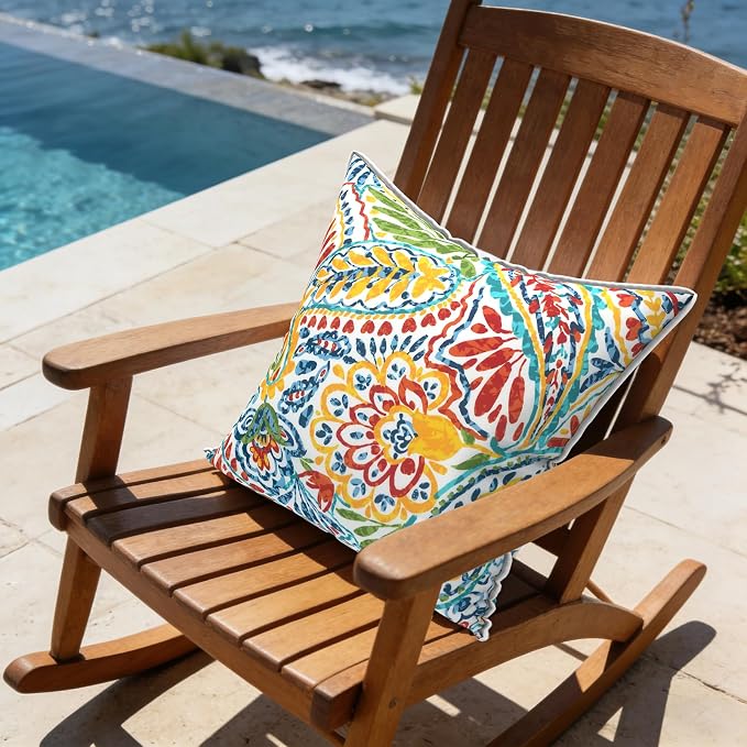 LVTXIII Pack of 2 Outdoor Throw Pillow Covers Accent Waterproof Pillow Covers ONLY, Patio Square Cushion Cases for Garden Balcony Couch Sofa Decoration 18x18 inch, Paisley Multi