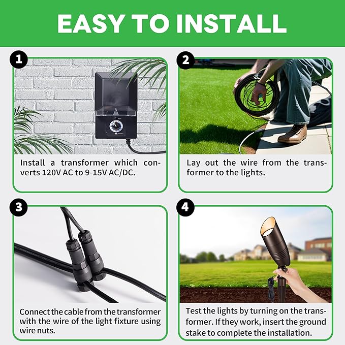 Landscape Light Kit, 6 Pack 3CCT Selectable Spot Light and 100W Low Voltage Transformer and 100FT Cable and 30 Wire Connectors, Aluminum ORB Waterproof LED Uplight for Garden Flag Wall