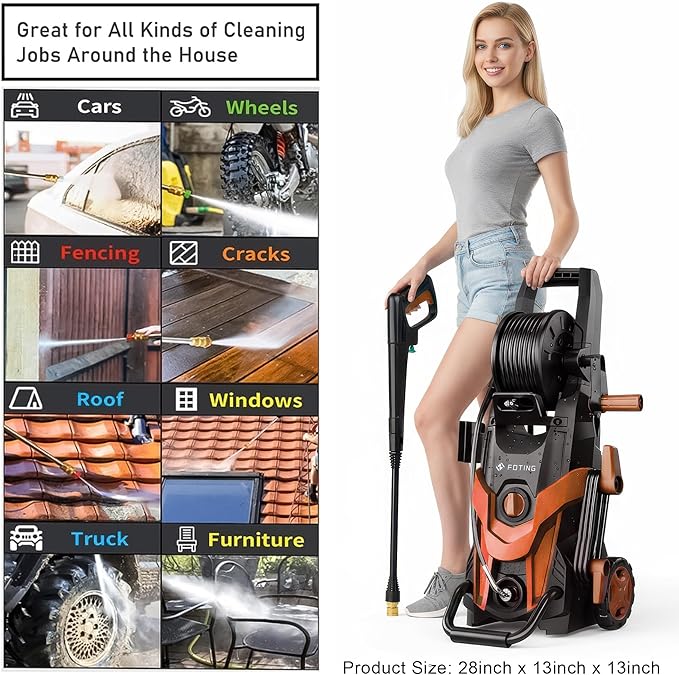 2026 Upgrade Pressure Power Washer 4700PSI with 4 Quick Connect Nozzles,Inlet Hose & Filter, Foam Cannon for Cars/Fences/Driveways/Patios/Home,Red