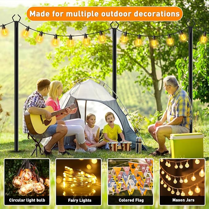 2 Pack 10 FT String Light Poles,Metal with Fork Lights Poles for Outdoor String Light, Rustproof Heavy Duty for Outside Garden,Patio,Wedding,Backyard,Deck,Party