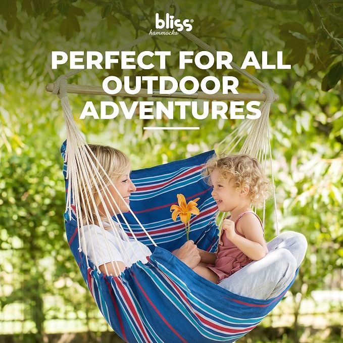 Bliss Hammocks WM-412F_2 Polyester Multi Color Hammock Chair with Collapsible Push-Pin Spreader Bar, Patriotic Stripe