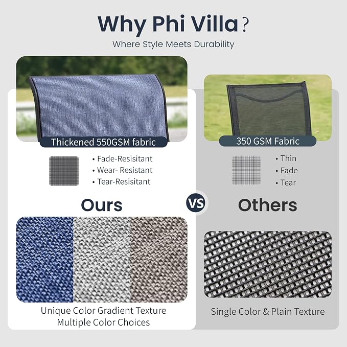 PHI VILLA 9 Piece Outdoor Dining Set, 82'' Metal Table & Blue Swivel Chairs | Textilene mesh chairs and large rectangle table. All-weather patio furniture set designed for patio, deck, backyard