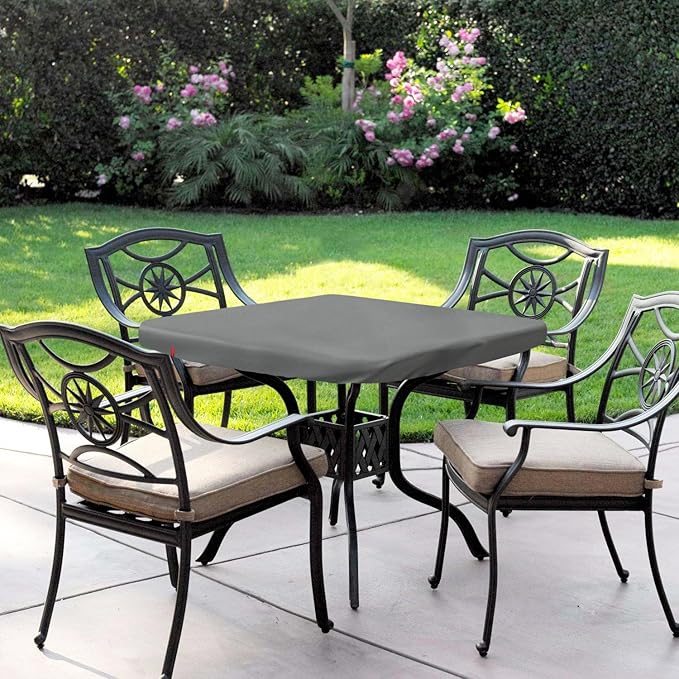 Outdoor Square Table Cover Waterproof UV-Resistant for 32 x 32 Inch Patio Tables - Heavy Duty Weatherproof Table Top Protector with Elastic Hem (Grey)