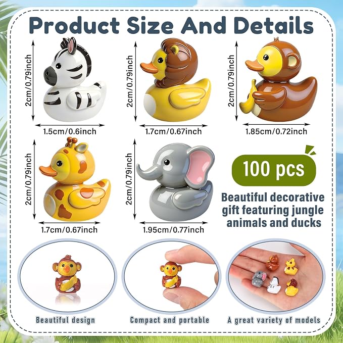 Novabright 100 Pcs Mini Resin Jungle Ducks Tiny Resin Small Jungle Ducks Mini Animal Figurines for DIY Cake Craft Garden Landscape Ornament Potted Decoration Birthday Party Supplies