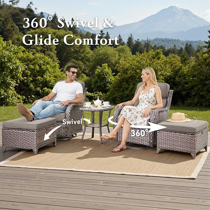 Belord Luxury 6" Thick Cushioned 11 Pieces Patio Furniture Set with Outdoor Couch, Wicker Outdoor Conversation Set with High Back Swivel Rocker Chairs for Deck Porch Yard and Poolside - Brown+Grey