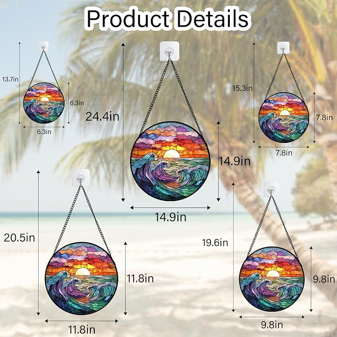 DASTOLL Stained Glass Window Hanging, Clouds and Sea Waves Suncatcher Diamond Glass Panel Hangings Scenery Sun Catchers Decor for Birthday for Women, Men, Wife, Aunt, and Mom 14.9 in