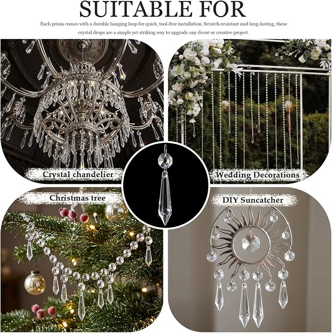 Premium Clear Crystal Glass Drops 3.1" -Multi Purpose Bluk Crystal Beads Hanging Prisms for Holiday Party/Home/Window Decoration/Chandelier Replacement Parts (L-50pcs)