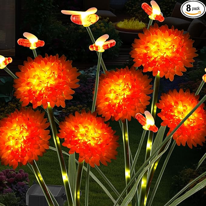 ZENFLORAL'S 8 Pack Solar Garden Lights with Flower and Swaying Bee Decor, Waterproof LED Solar Flowers Outdoor,2 Mode Light for Garden,Patio,Yard,Pathway,Decoration Gifts for Women Mother's Day
