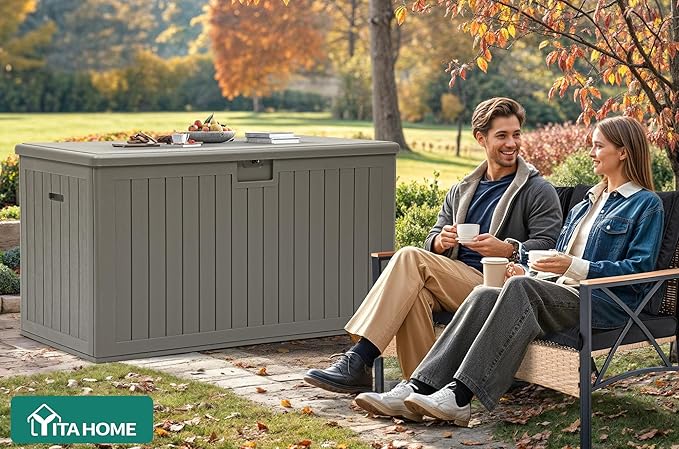 YITAHOME 220 Gallon Double-Wall Deck Box with Divider & Side Handles, Outdoor Large Storage for Patio Furniture Cushions, Garden Pool Accessories, Water Resistant & Lockable
