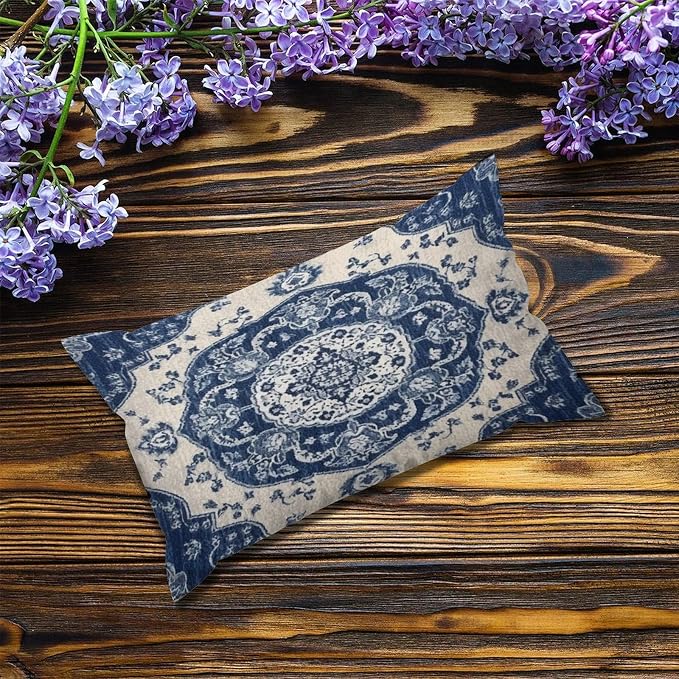 Set of 2 Classical Navy Blue Damask Pattern Pillow Covers 12x20in Farmhouse Canvas Cushion Covers Outdoor for Couch Chair Home Decor for Family Friends