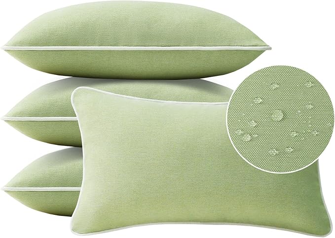 Unimatta Decorative Outdoor Water Repellent Throw Pillows with Inserts, Set of 4, 20" x12" Pillows for Patio, Backyard, Bed, Couch, and Patio Furniture, Seaweed Green