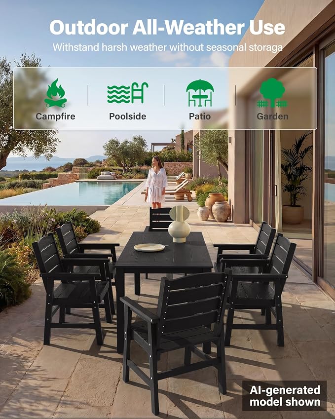 YEFU Outdoor Dining Chairs Set of 6: All-Weather Outdoor Chairs Set of 6 with Wide Seat and Armrests - Heavy-Duty Furniture Set Modern Patio Dining Chair for Outside/Deck/Pool 350lbs Capacity Black