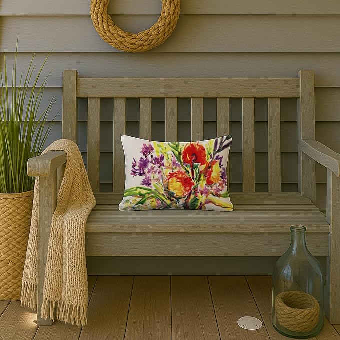 Caroline's Treasures 6042PW1216 Flower Canvas Fabric Decorative Pillow Machine Washable, Indoor Outdoor Decorative Pillow for Couch, Bed or Patio, 12HX16W