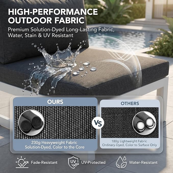 NICESOUL 17 Piece XL Aluminum Patio Sectional Furniture Set with Fire Pit Table Propane/Gas, 500 lbs Heavy Duty Outdoor Sofa, High End Conversation Set with Side Table for Poolside Yard, Dark Gray