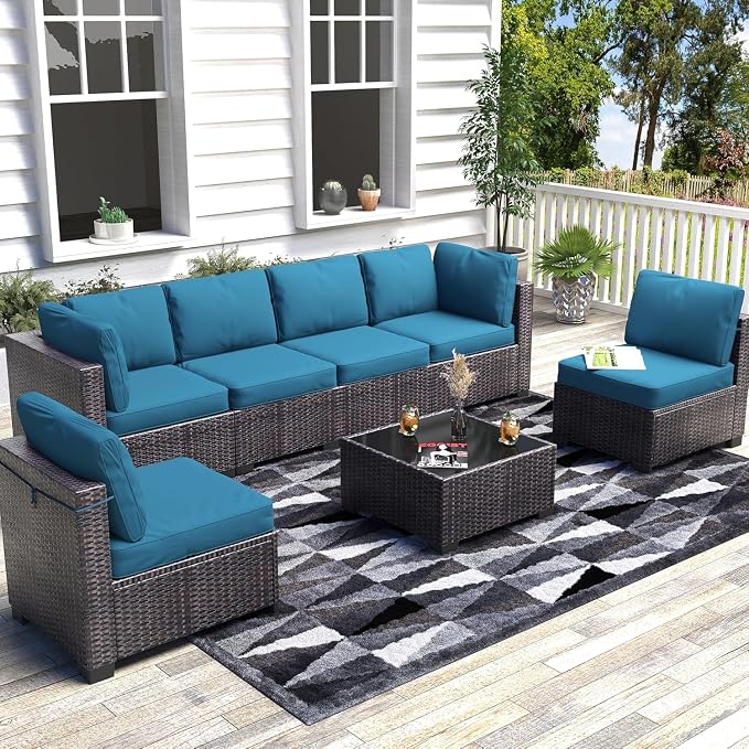 Garvee Patio Furniture Set, 7-Piece Outdoor Couches for Patio, Wicker Sectional Sofa with Coffee Table & Cushions