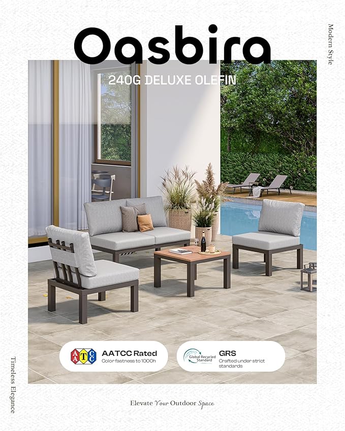 Aluminum Modular Outdoor Patio Furniture Set, 8 Seats Sectional Sofa Set with Adjustable Backrest & Thick Cushions, All-Weather L-Shaped Corner Set with Table for Garden & Yard, Gray